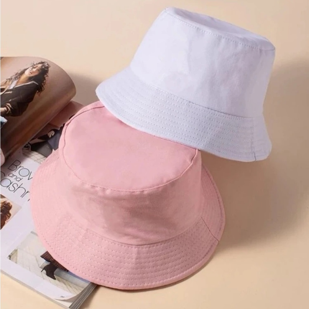 2 piece  Solid Bucket Hat. White and pink